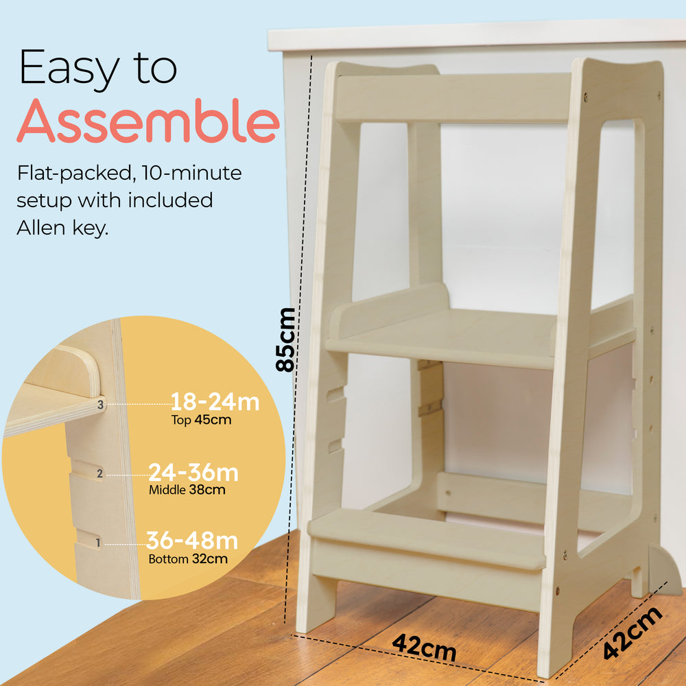 Nuestra torre Montessori para niños pequeños con escalón ajustable