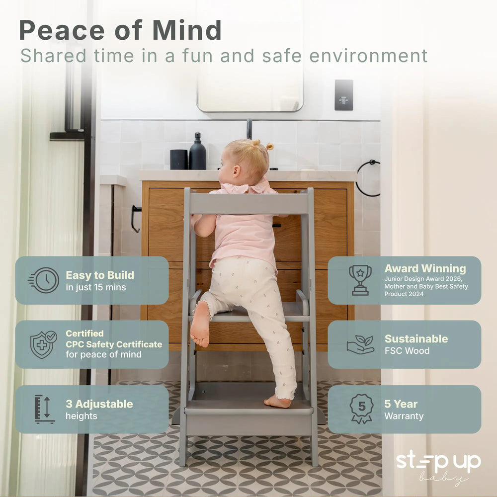 Unser Montessori Kleinkinderturm mit verstellbarer Stufe