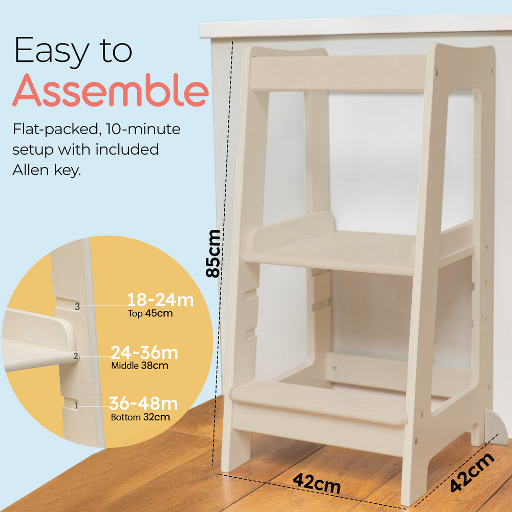 Nuestra torre Montessori para niños pequeños con escalón ajustable