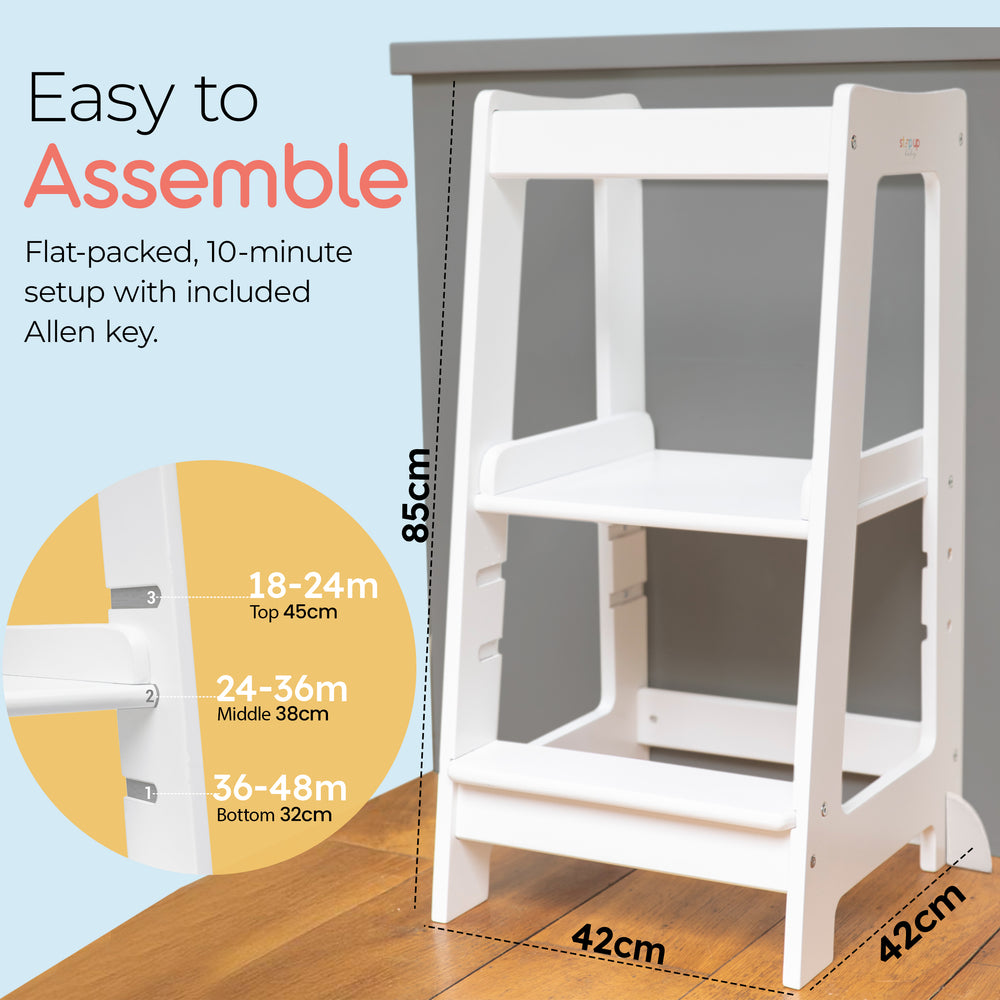Stepup Baby Adjustable Toddler Tower dimensions in cms 
