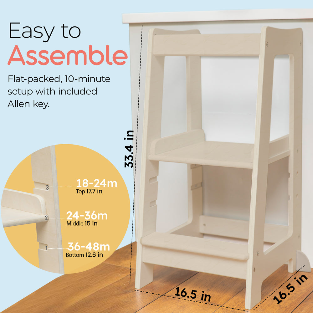 Nuestra torre Montessori para niños pequeños con escalón ajustable